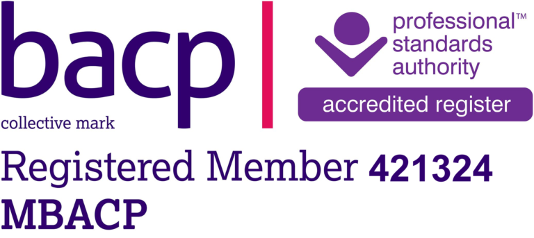 British Association for Counselling and Psychotherapy (BACP) registered member 421324 logo with the Professional Standards Authority accredited mark