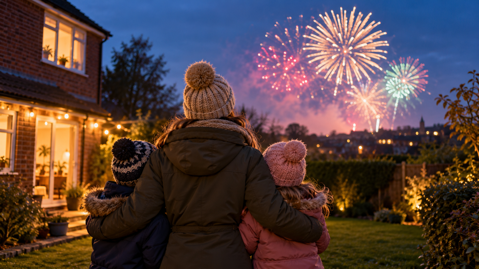 fireworks at dusk